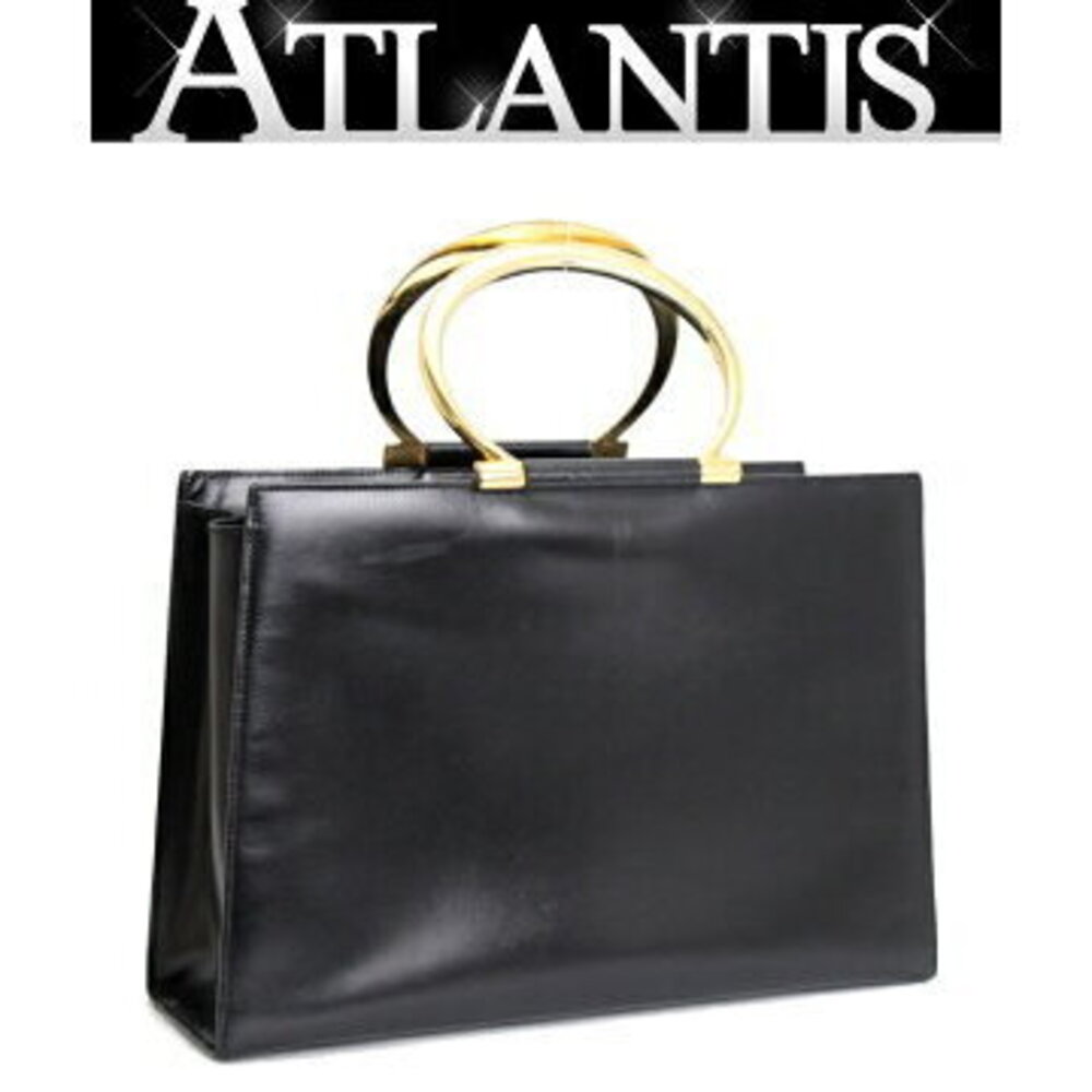 Celine Handbag Metal Handle Leather Black
